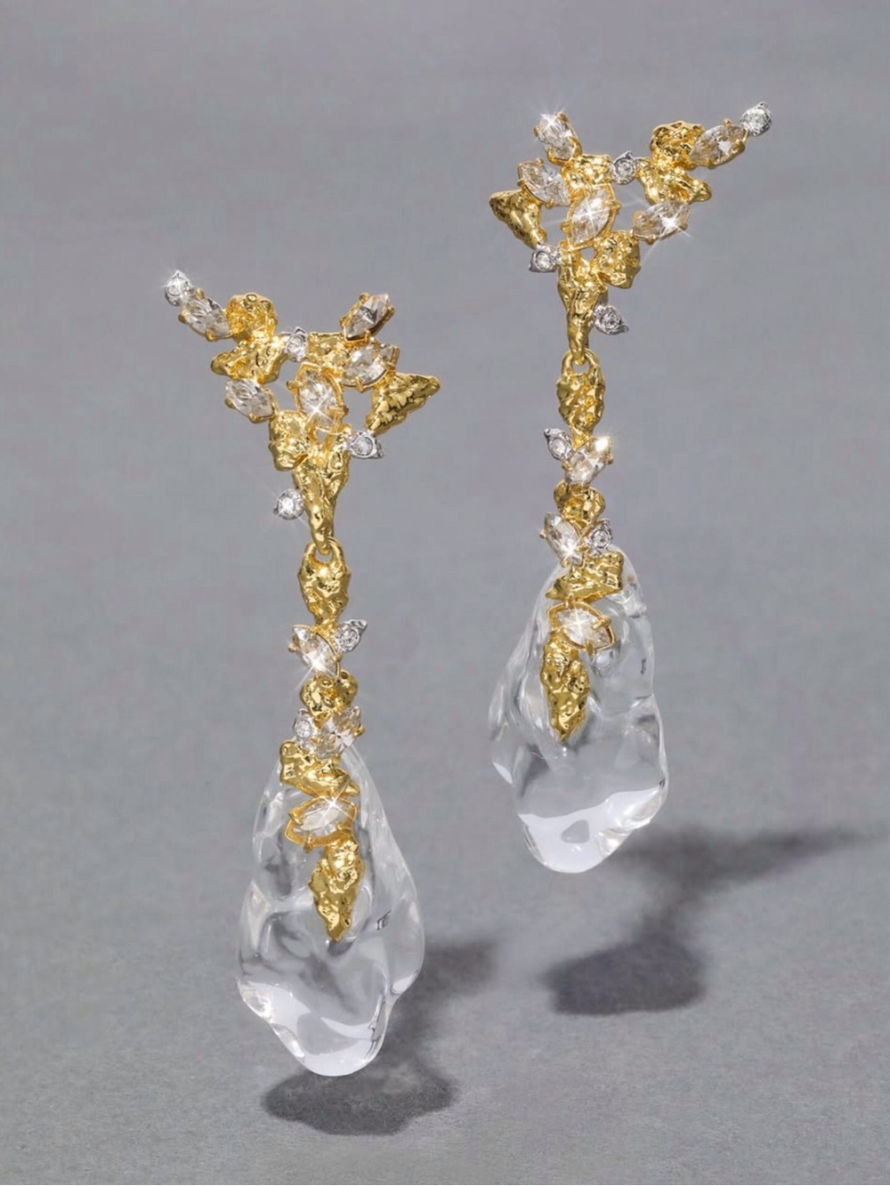 Alexis Bittar Gold with Clear Crystal Vine Drop Earrings - Picture 2 of 9